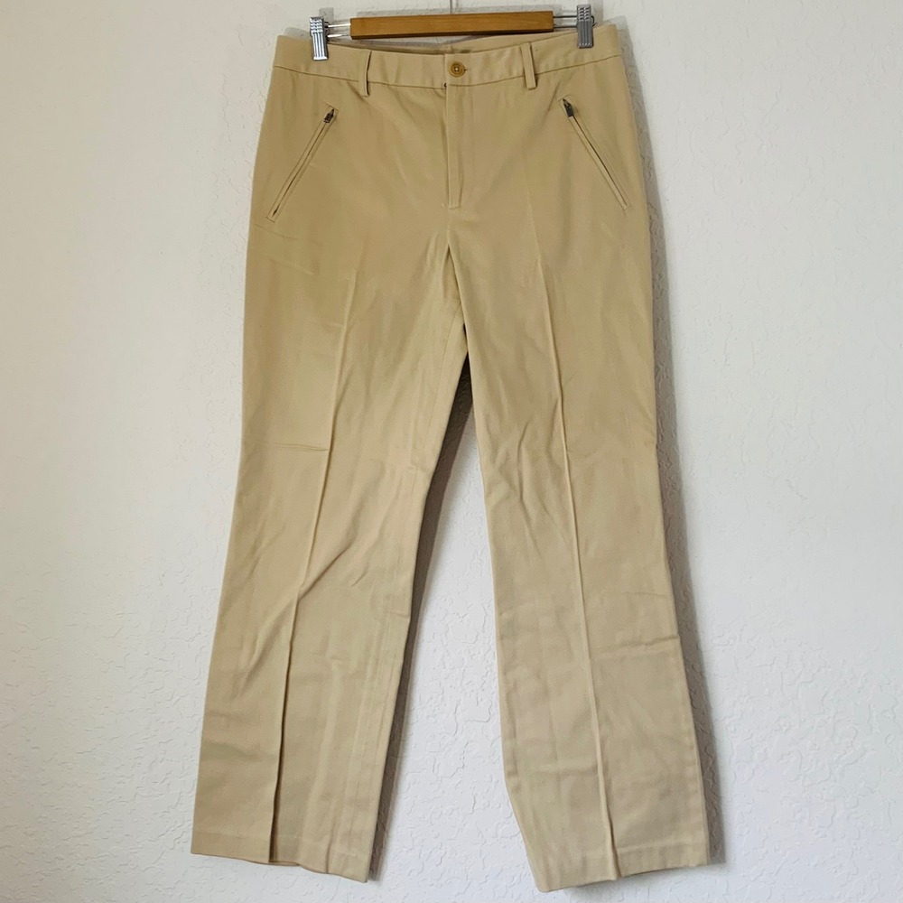 Lauren Ralph Lauren Chino Pants Women 12 Petite Tan Zip Pocket Quiet Luxury